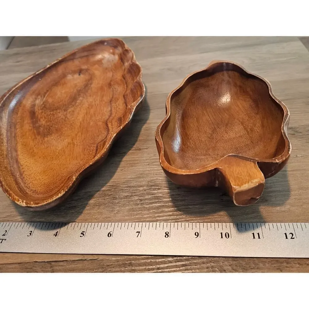 Vintage Monkey Pod Serving Dishes 2 Set Brown Hawaii Philippines Home Decor Boho